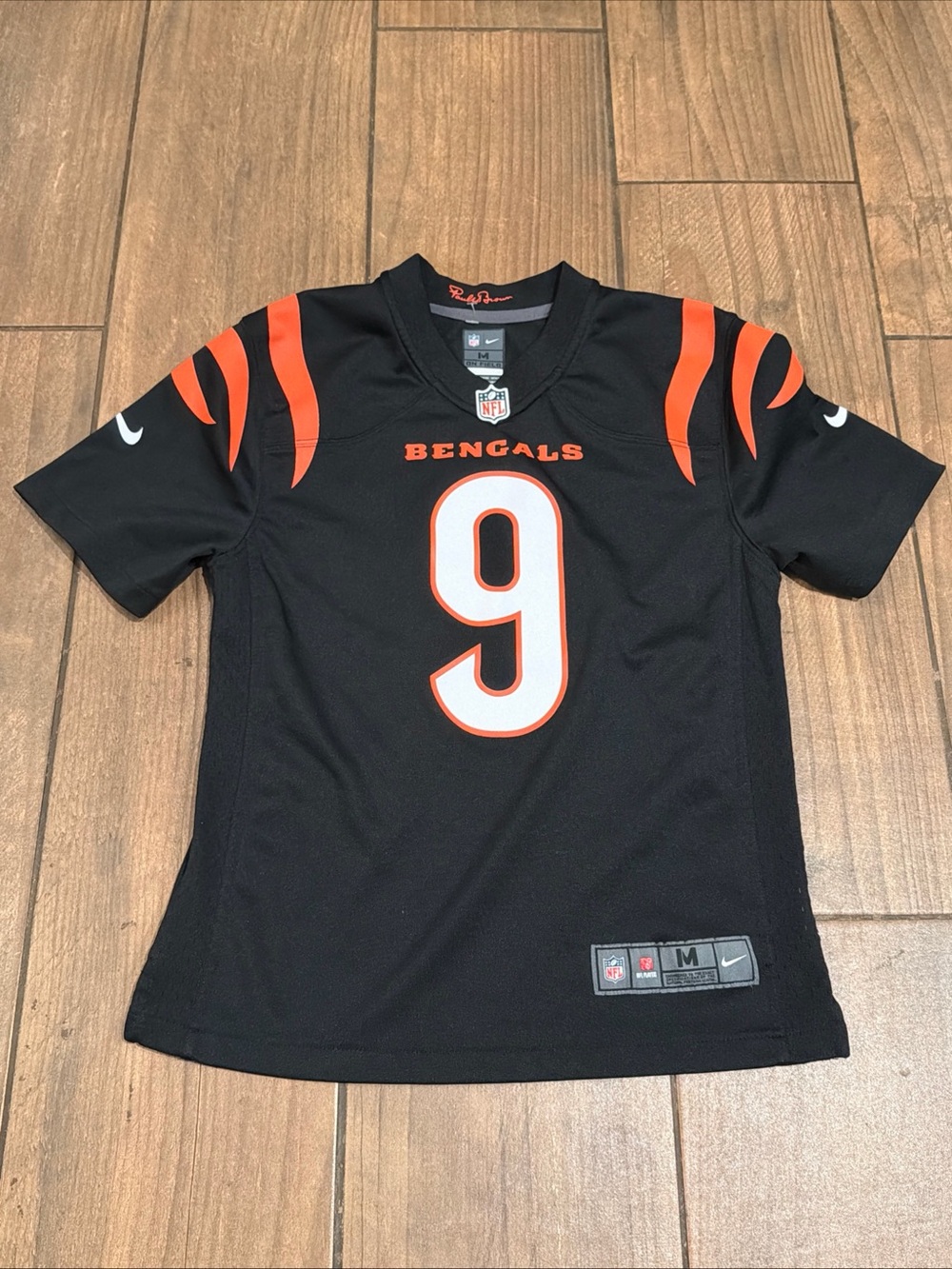 NFL Bengals Joe Burrow Black and Orange Kids Jersey #9